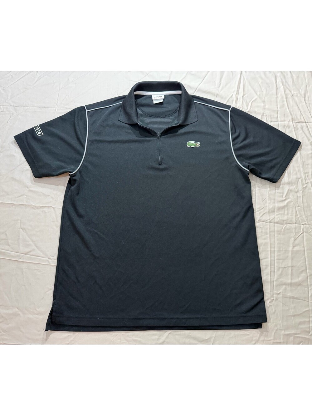 Lacoste Sport Polo Shirt Mens 5 Large Black Quarter Zip Logo Piping Brazil